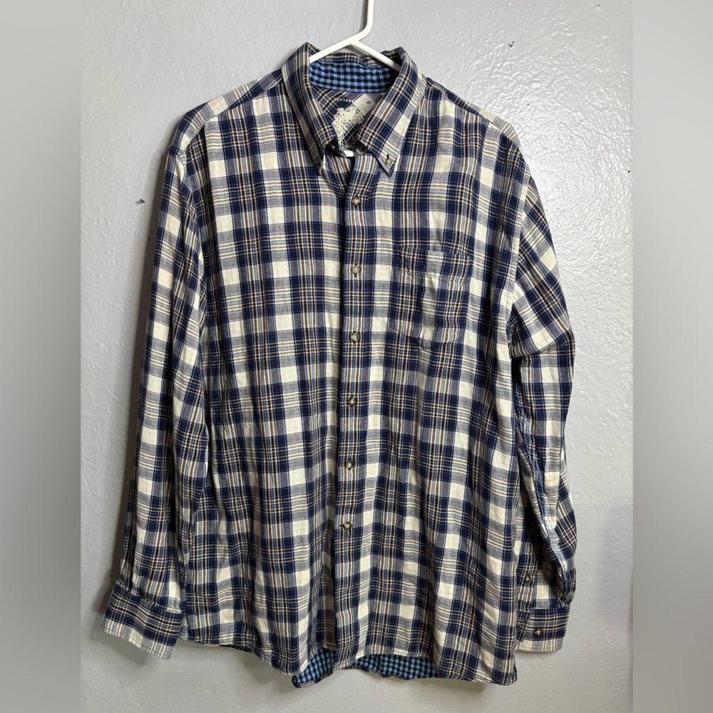 Cutter & Buck Long Sleeve Large Blue Plaid & Checks Button Up Mens Shirt